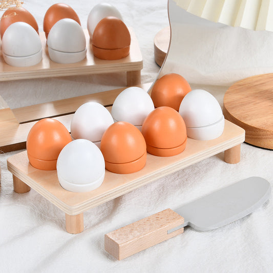 Young Children's Wooden Simulation Egg Cooking Box Cut Music Early Education Kitchen Food Play House Educational Toys